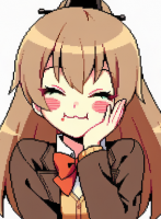 女の子,アニメ風,茶髪,笑顔,制服,頬杖,ドット絵