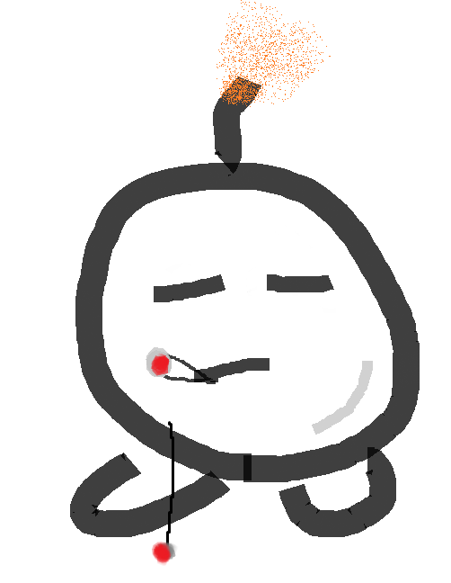 シンプル,キャラクター,爆弾,煙,手描き,落書き,煙草,目を閉じている