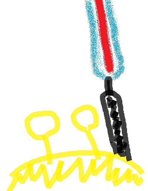 手描き,黄色,宇宙人,二本の触角,青い線,イラスト,シンプル