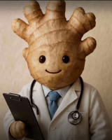 生姜,キャラクター,医者,白衣,聴診器,クリップボード,擬人化