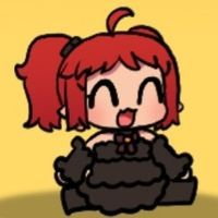 女の子,赤髪,アホ毛,ツインテール,アニメ風,ドレス,笑顔,イラスト,アイコン,黄色背景