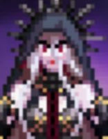 ドット絵,女性,フード,紫背景,赤目,白髪,ファンタジー,キャラクターアイコン