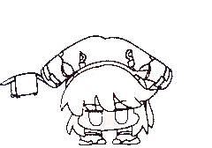 女の子,線画,デフォルメ,うつむき,指差し