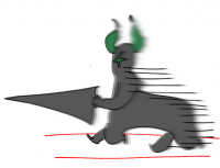 モンスター,角,黒い,槍,スピード,線画,アニメ風