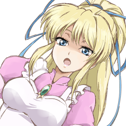 アニメキャラ,金髪,青い目,ピンク,白い服
