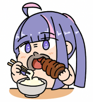 女の子,アニメ,紫髪,ご飯,串焼き,チョップスティック,食事,可愛い,キャラクター