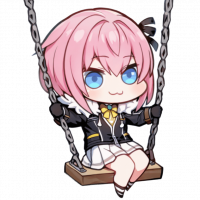 アニメ風,ピンク髪,青い目,女の子,ブランコ,ちびキャラ,制服,リボン