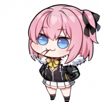 アニメ,チビキャラ,ピンク髪,女の子,青い目,黒リボン,ジャケット,棒キャンディー