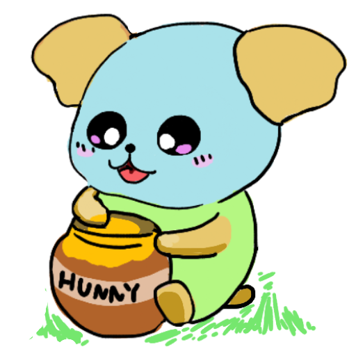 犬,キャラクター,青色,かわいい,はちみつ,壺,HUNNY,芝生