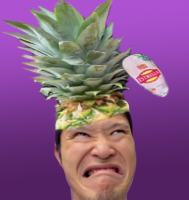男性,パイナップル,合成,変顔,おもしろ画像,紫背景