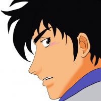 アニメキャラクター,横顔,黒髪,青い服