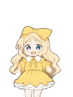 アニメキャラクター,黄色い服,リボン,ダンス,ツインテール
