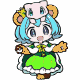 キャラクター,アニメ,青髪,緑の服,かぶりもの