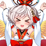 女の子,白髪,アホ毛,和服,笑顔,翼,腕を上げる