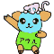 キャラクター,犬,青い顔,緑の服,帽子,手を挙げる,アフん