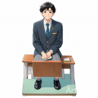 アニメ,学生,スーツ,笑顔,椅子
