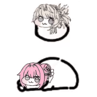 アニメキャラ,デフォルメ,ピンク髪,白黒絵,かわいい,GIF
