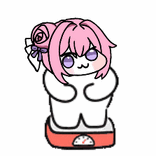 ゆるキャラ,ピンク髪,体重計,可愛い,紫の目,リボン,デフォルメ