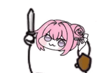 アニメキャラ,ピンク髪,剣,盾,かわいい,デフォルメ,バラの髪飾り