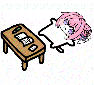 ピンク髪,机,書類,キャラクター,デフォルメ,リボン,横たわる