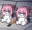 ぬいぐるみ,双子,ピンク髪,猫耳,車内,かわいい