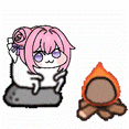 女の子,ピンク髪,焚き火,キャラクター,かわいい,デフォルメ