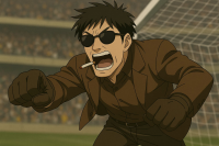 アニメ,サングラス,サッカー,ガッツポーズ,タバコ,スタジアム