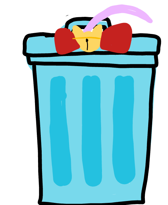 ゴミ箱,リボン,鍵,青色,イラスト