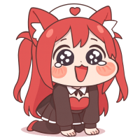 アニメ,赤髪,猫耳,メイド,かわいい,デフォルメ,座りポーズ,笑顔