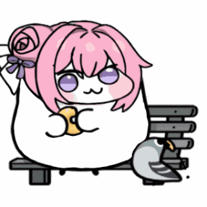 キャラクター,ピンク髪,ベンチ,ドーナツ,ハト,かわいい