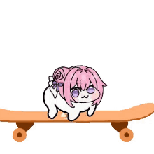 猫,スケートボード,ピンク髪,かわいい,アニメ風