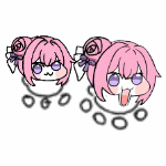 女の子,ピンク髪,ツインテール,丸い顔,紫のリボン,かわいい,デフォルメ