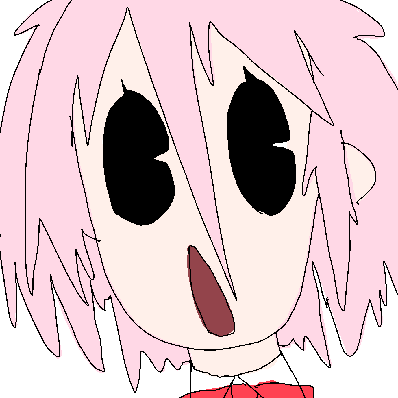 アニメ風,ピンク髪,黒目,女の子,手描き風